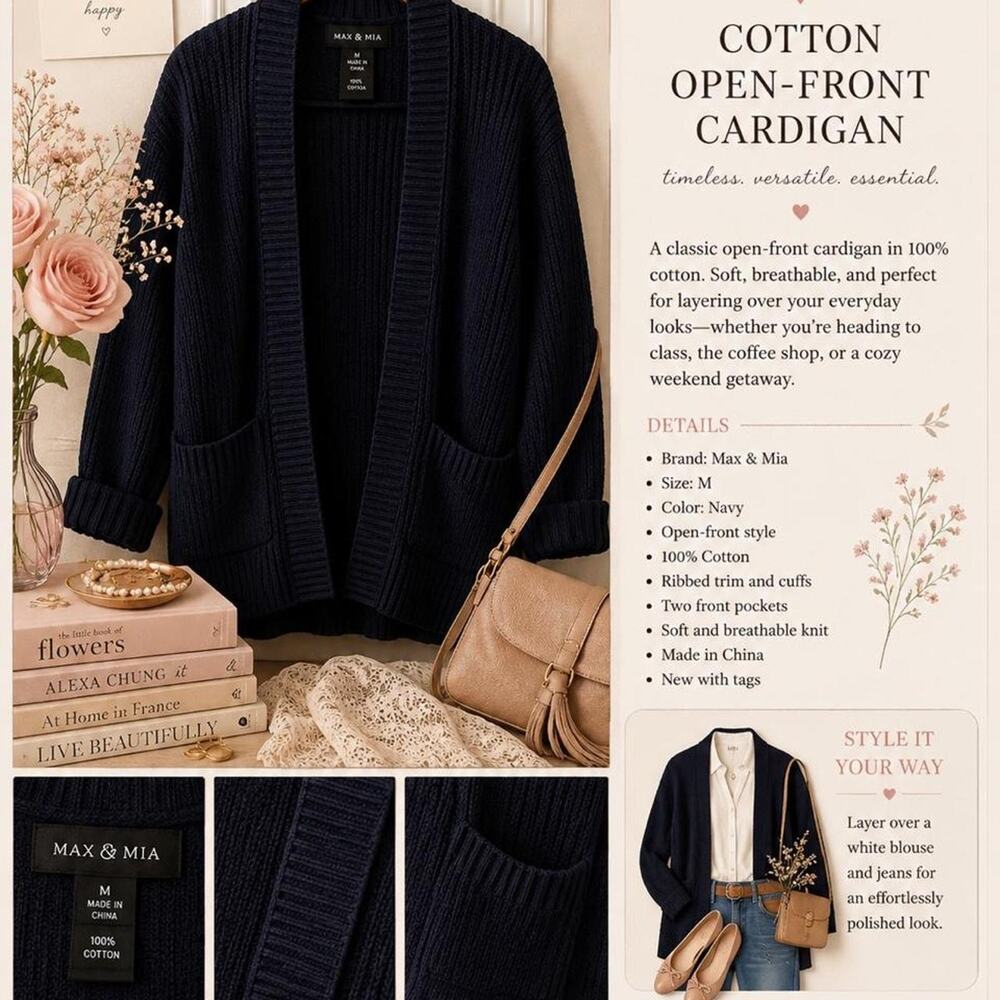 Max mia navy 100% cotton cardigan size medium